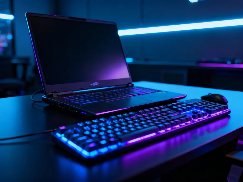 Nowoczesny laptop gamingowy Acer Predator Helios Neo 16 z podświetlaną klawiaturą RGB na tle futurystycznego stanowiska.