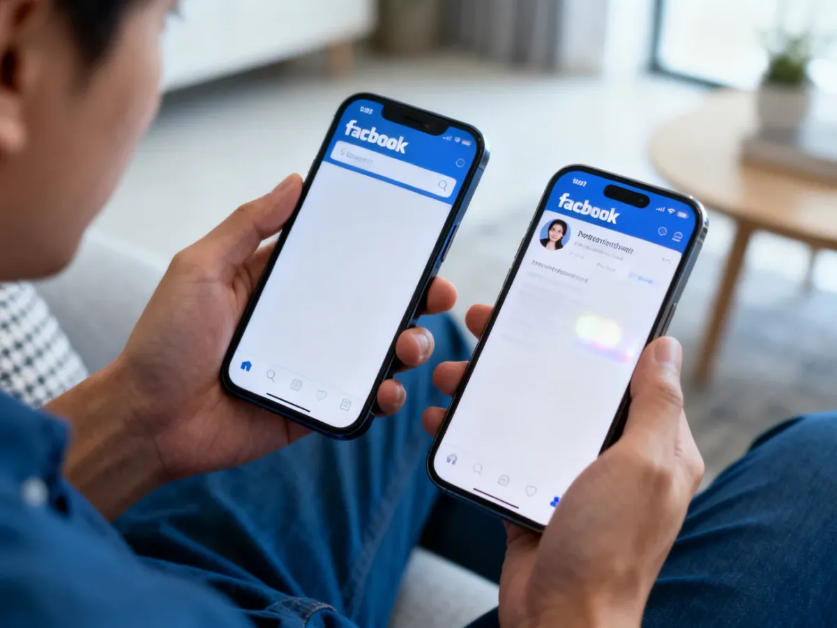 Porównanie widoczności profilu Facebooka na dwóch telefonach