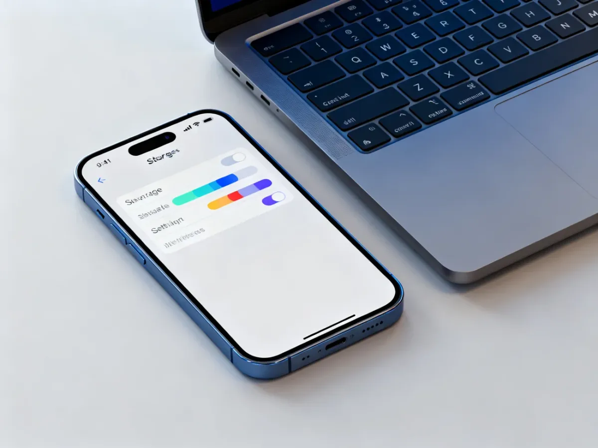 iPhone beside a laptop showing a storage management screen
