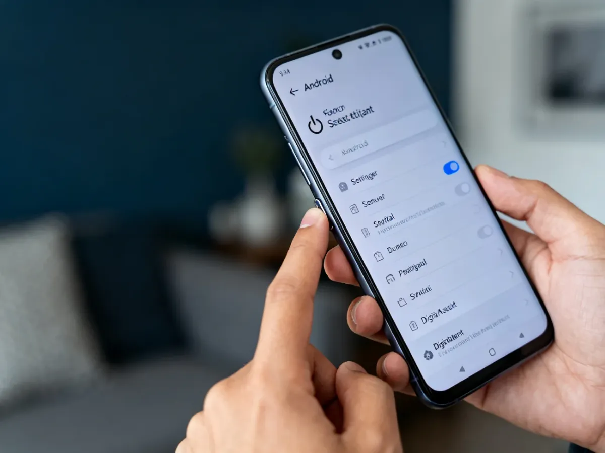 Smartfon z Androidem podczas zmiany działania przycisku zasilania w ustawieniach