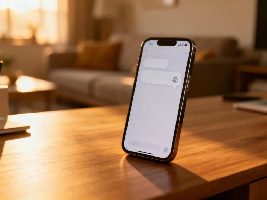 Smartfon leżący na biurku z ikoną wyciszonego połączenia, symbolizującą problemy z widocznością relacji na Instagramie.