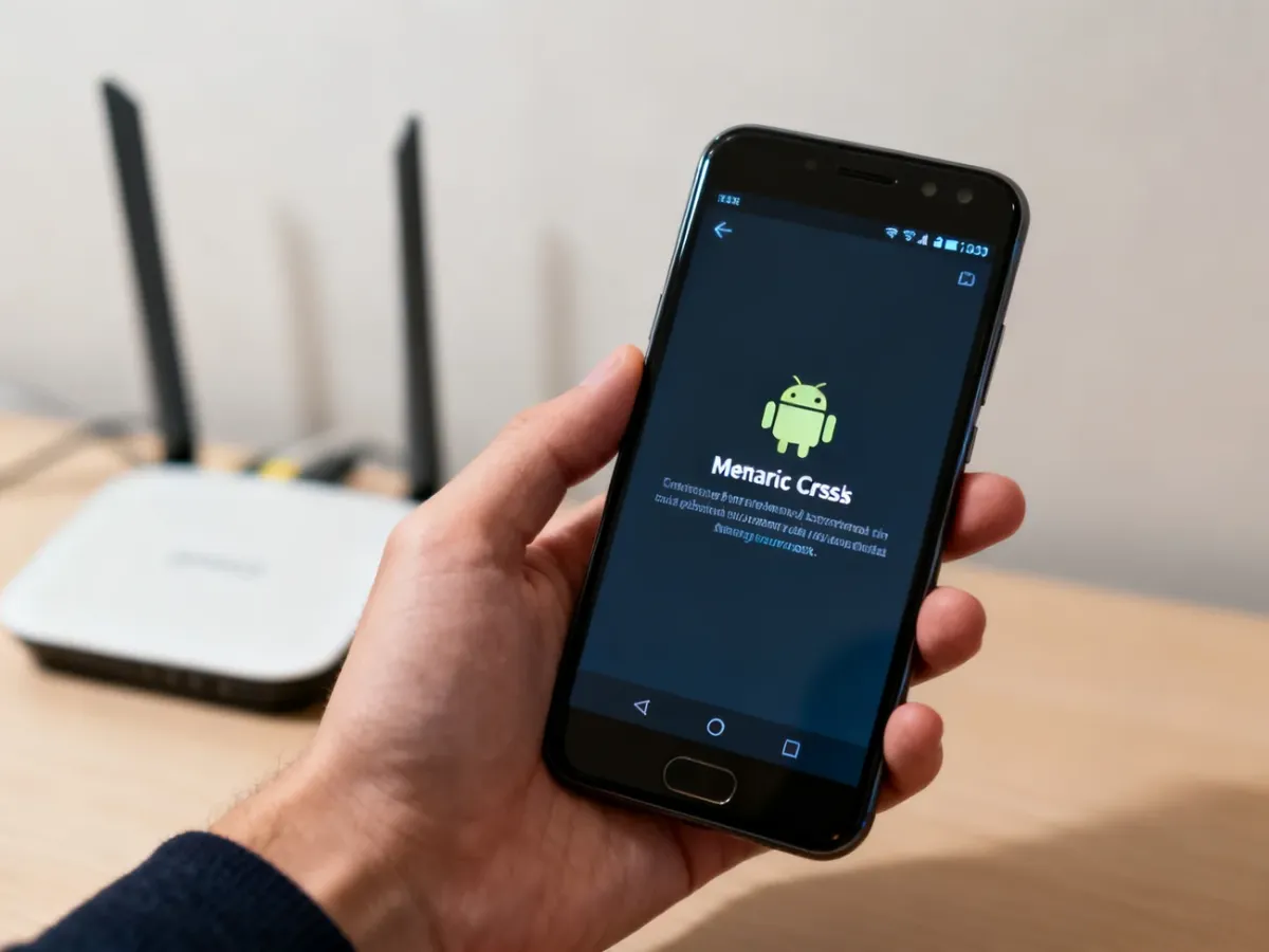 Smartfon z systemem Android wyświetlający komunikat o awarii aplikacji