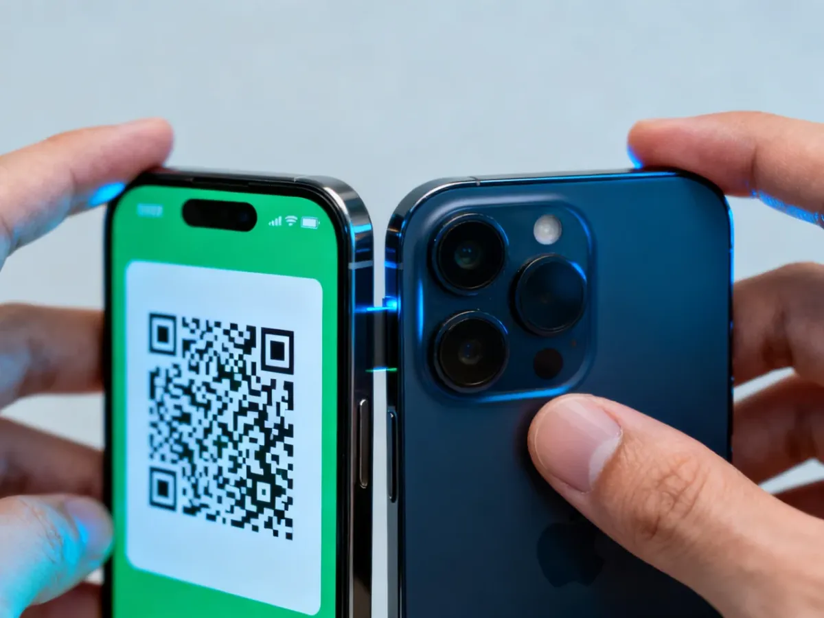 Dwa smartfony podczas przenoszenia kont przez skanowanie kodu QR