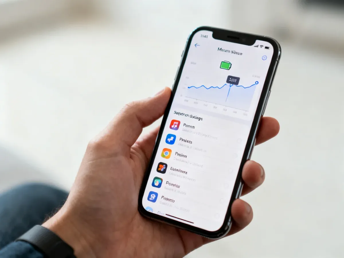 Smartfon z ekranem statystyk zużycia baterii aplikacji