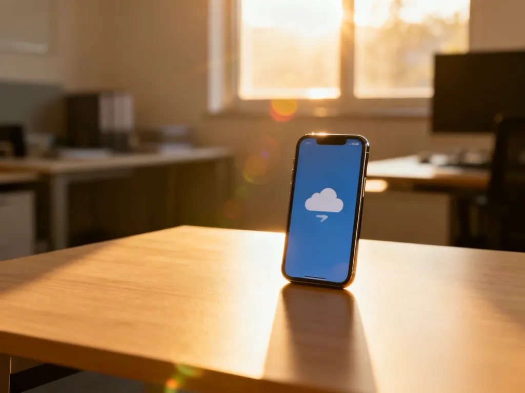 Nowoczesny smartfon z ikoną synchronizacji w chmurze na ekranie, symbolizujący proces przenoszenia zdjęć na nowy telefon.