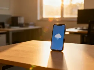 Smartfon z ikoną ładowania na ekranie, symbolizujący oczekiwanie na wiadomość SMS z kodem aktywacyjnym.