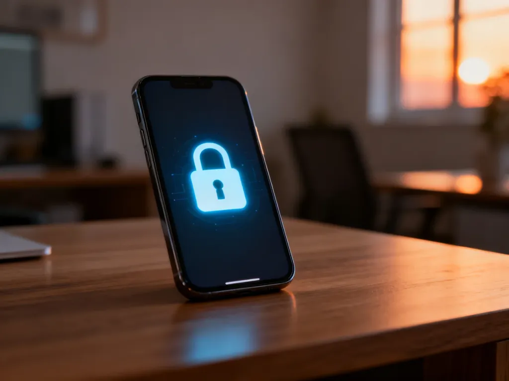 Nowoczesny smartfon z ikoną kłódki na ekranie, symbolizujący bezpieczeństwo i logowanie do aplikacji bankowej.